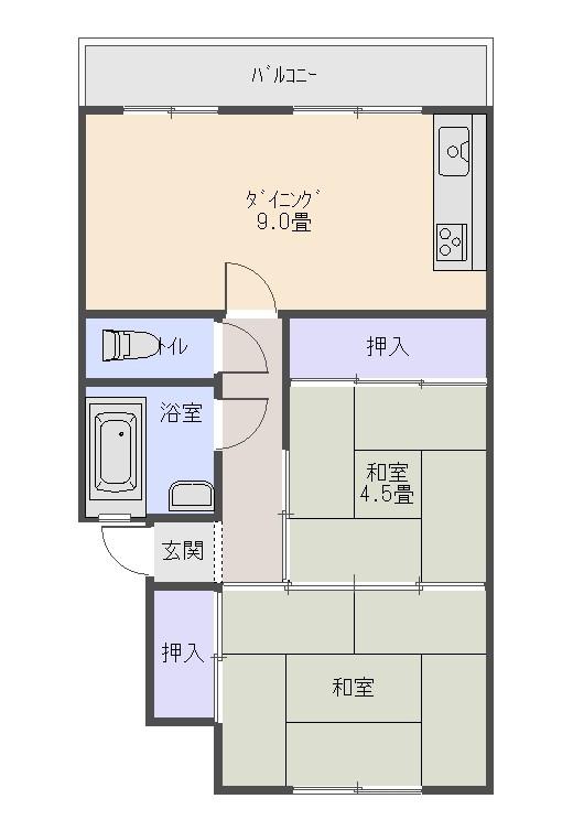 富士見ビル(2LDK/4階)の間取り写真