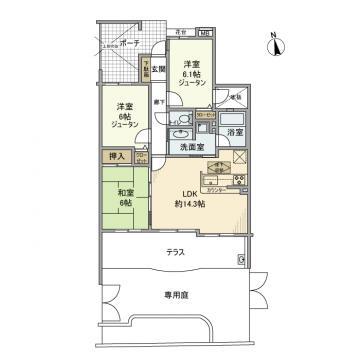 レクセルマンション武蔵野台(3LDK/1階)の間取り写真