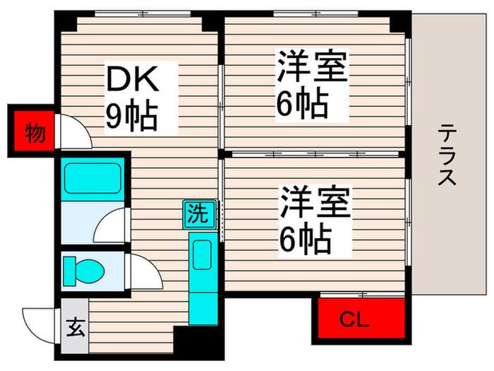 ユニバーサルマンション1(2DK/1階)の間取り写真