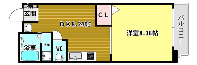 エクシード弁天IV(1DK/8階)の間取り写真