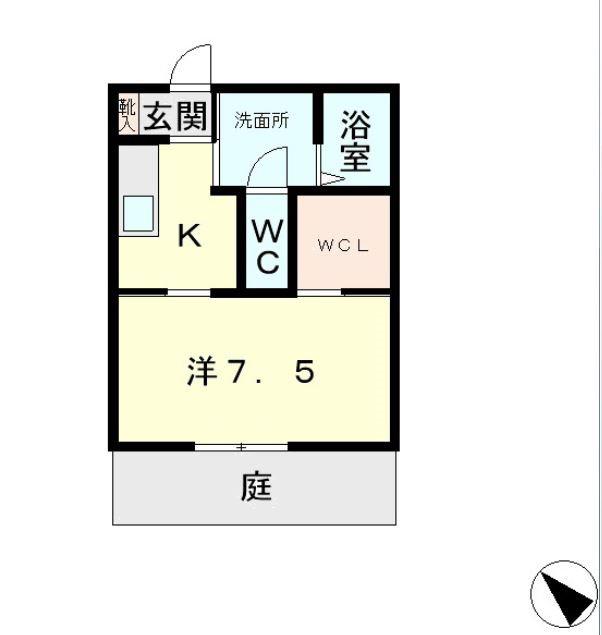 草津百合ハイツ(1K/2階)の間取り写真