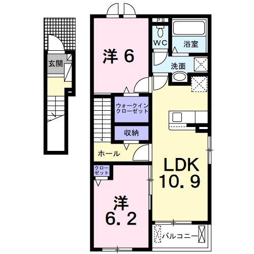 アヴニール ラディユ III(2LDK/2階)の間取り写真