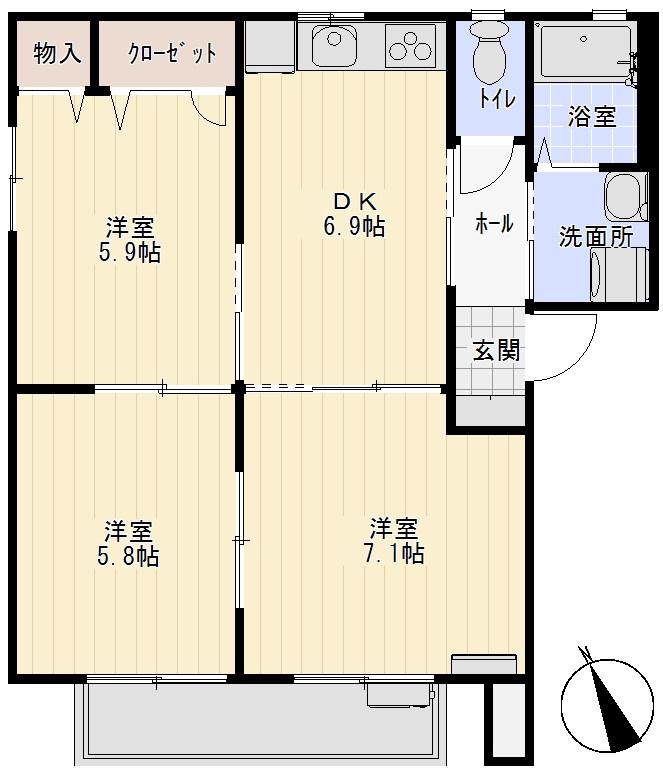パークタウン茶屋町 I(3DK/1階)の間取り写真