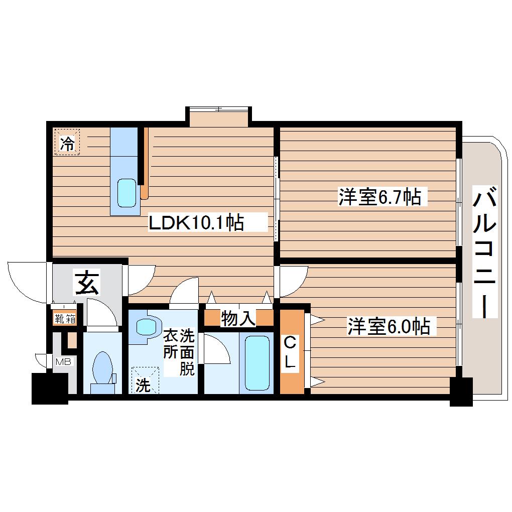 フォレスト愛子(2LDK/2階)の間取り写真
