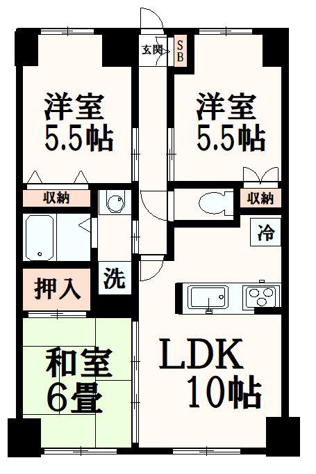 フォンテン24(3LDK/3階)の間取り写真