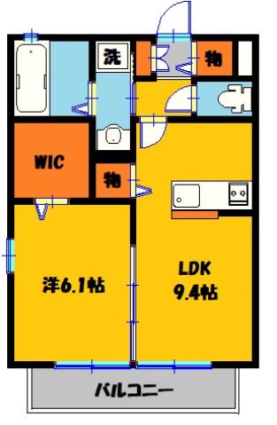 ラシ―ネ高橋(1LDK/2階)の間取り写真