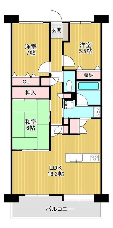 コート北野田サウスヒルズS棟(3LDK/3階)の間取り写真