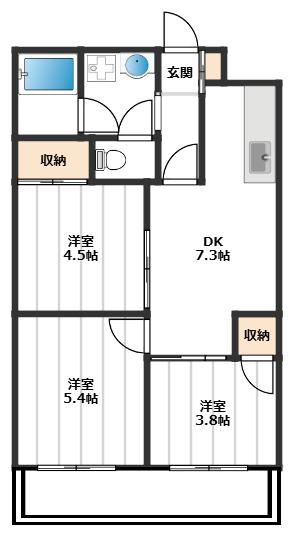 ヒルサイド中台(3DK/2階)の間取り写真