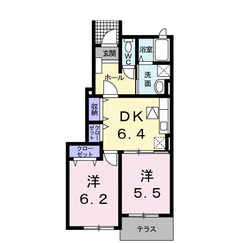 クレメント大江(2DK/1階)の間取り写真