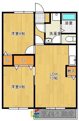 パディビレッジ鶴田A(2LDK/2階)の間取り写真