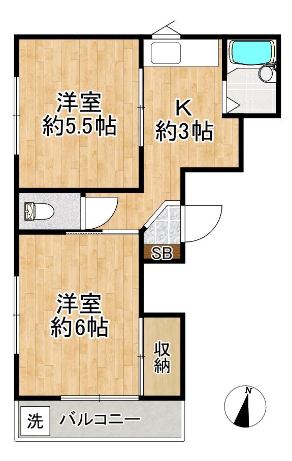 ルミナス二宮(2K/2階)の間取り写真