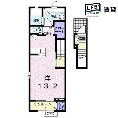 ジェラトーニK(ワンルーム/2階)の間取り写真