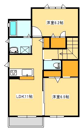シアラ富沢(2LDK/2階)の間取り写真