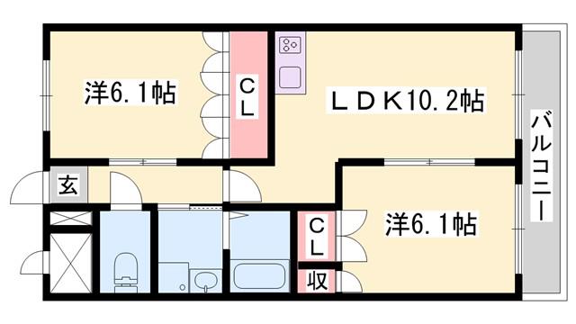 コンフォタブルS(2LDK/2階)の間取り写真