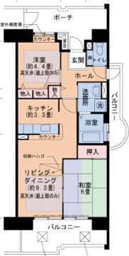 UR西宮マリナパークシティ丘のある街7号棟(2LDK/1階)の間取り写真