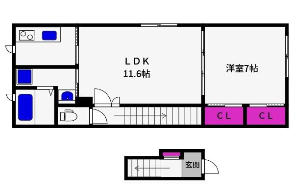 レガート甲南(1LDK/2階)の間取り写真