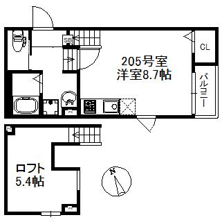 シャノワール久留米(ワンルーム/2階)の間取り写真