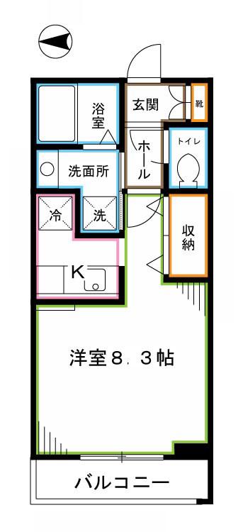 ビバグランデ光琳(ワンルーム/2階)の間取り写真