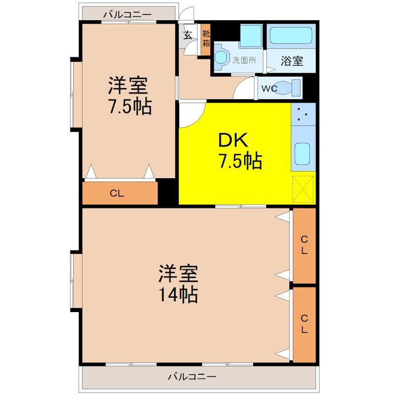 ブランシェ大曽根(2DK/4階)の間取り写真