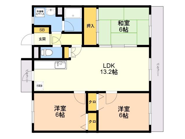 ファミール春日2(3LDK/1階)の間取り写真