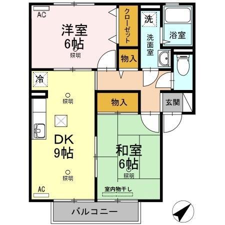 コニファーガーデン1棟(2DK/1階)の間取り写真