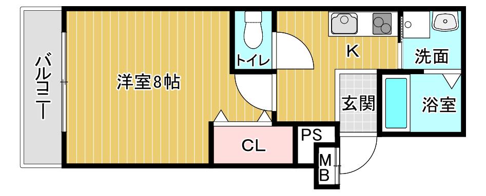 フジパレス山之内ノース(1K/1階)の間取り写真