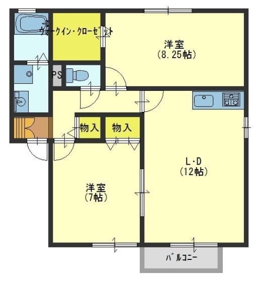 サニーサイドIZUMI(2LDK/1階)の間取り写真