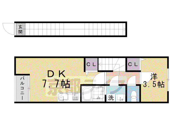 CASAWOODIII(1DK/3階)の間取り写真