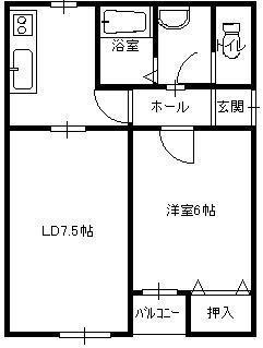 ウッディハイムB(1LDK/1階)の間取り写真