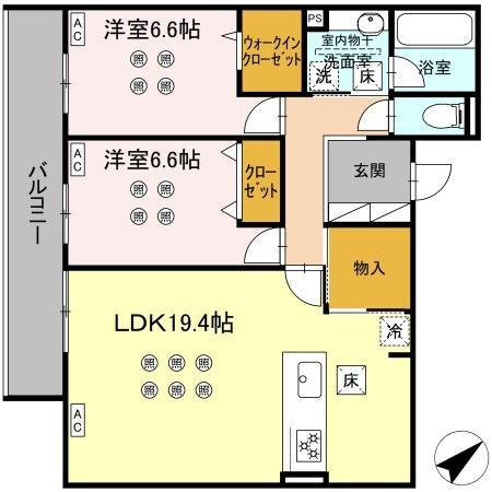 サクレ愛宕(2LDK/1階)の間取り写真