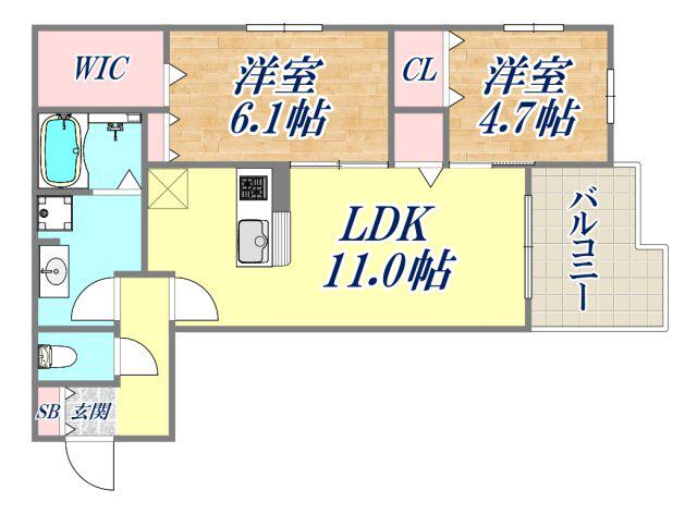 ラコンフィアンス神戸(2LDK/2階)の間取り写真