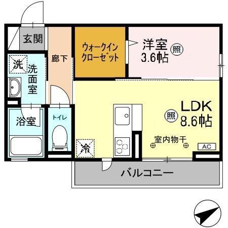 ディーアリビラ 202(1LDK/2階)の間取り写真