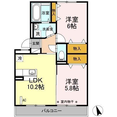 ウィンザー大槻A(2LDK/3階)の間取り写真