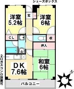 アピタシオンA(3DK/2階)の間取り写真