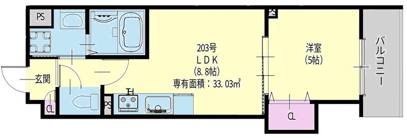 クリエオーレ新堂1(1LDK/2階)の間取り写真