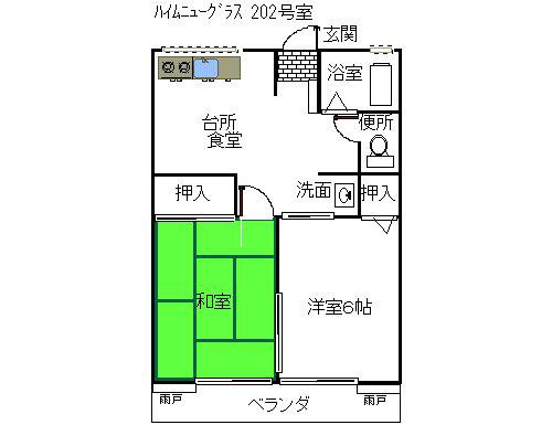 ハイムニューグラス(2DK/2階)の間取り写真
