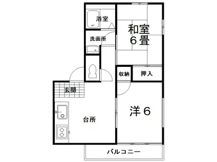 コーポ大町 B棟(2DK/2階)の間取り写真