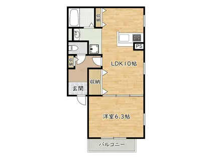 ジュネス寺本(1LDK/2階)の間取り写真