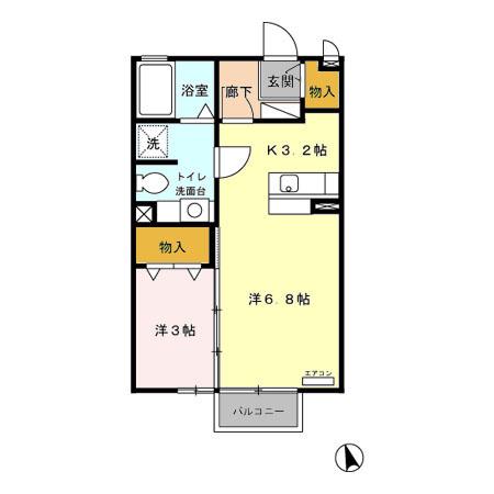 グランソシエB棟(1LDK/2階)の間取り写真