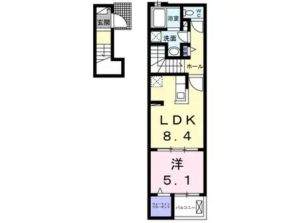 ヒカルサ米子I(1LDK/2階)の間取り写真