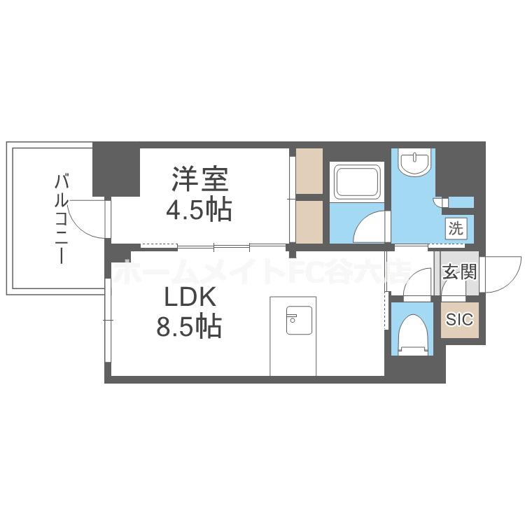 S-RESIDENCE福島DIVERSE(1LDK/6階)の間取り写真