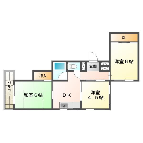 バンドーム大津和(3DK/2階)の間取り写真