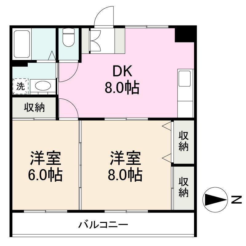 ハグネストA・B(2DK/2階)の間取り写真