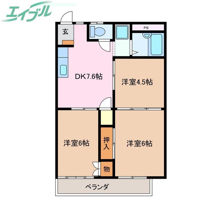 シティハイツ天の森(3DK/2階)の間取り写真