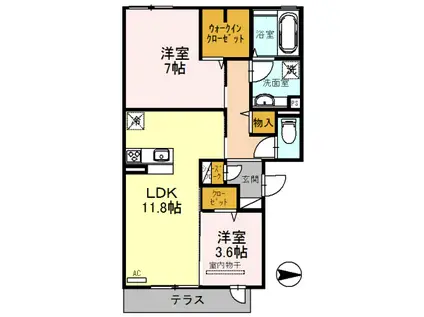 ボヌール(2LDK/2階)の間取り写真
