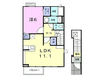 メゾン かつまた 北棟(1LDK/2階)の間取り写真