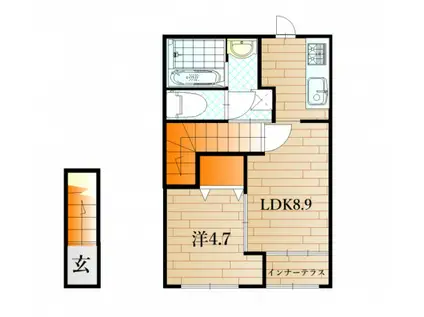 エスペランス稗田(1LDK/2階)の間取り写真