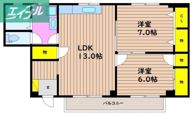 コーポ錦(2LDK/3階)の間取り写真