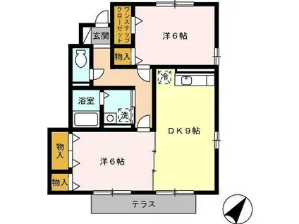 フルール C(2DK/1階)の間取り写真