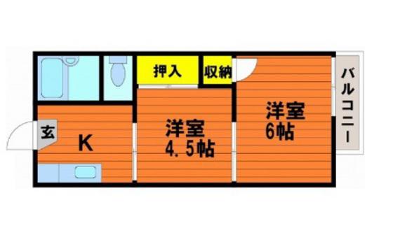 プラジール門田(2K/2階)の間取り写真